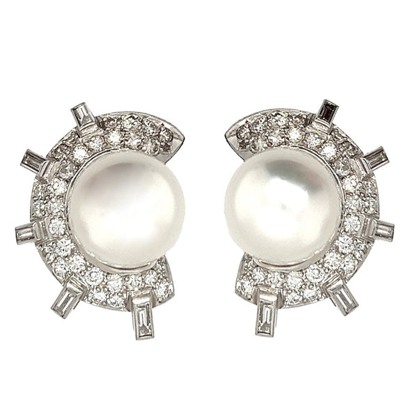 Art Déco platinum, diamond and pearl clips earrings