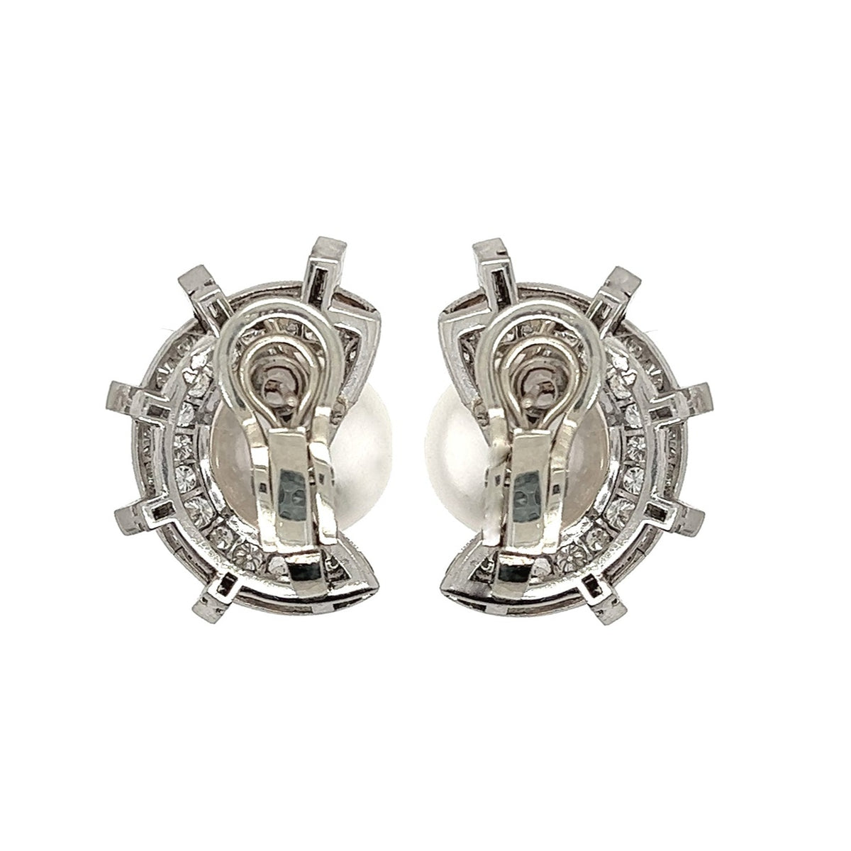 Art Déco platinum, diamond and pearl clips earrings Gioielleria Pennisi