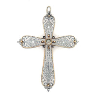 Important Art Déco platinum topped, Yellow gold and old-cut diamond cross-pendant.