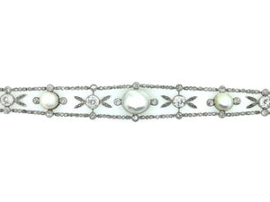 Garland Style Edwardian platinum diamond and natural pearl bracelet, 1910.