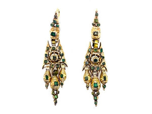 Iberian gold and emerald girandole earrings