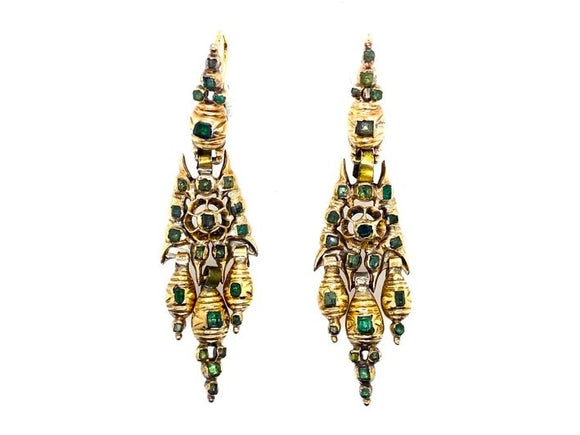 Iberian gold and emerald girandole earrings