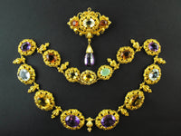 Georgian gold amethyst, citrine, aquamarine and chrysophrase necklace, 1820.