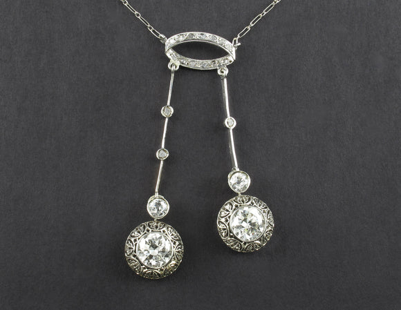 Edwardian platinum and diamond Lavallière necklace