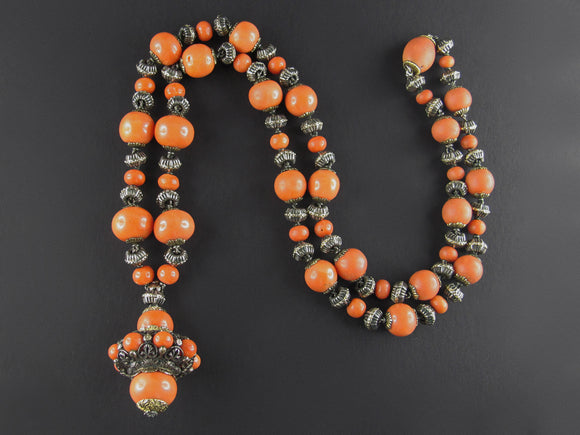 Mario Buccellati gold, silver and mediterranean coral Sautoir necklace, 1920