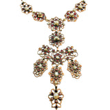 Georgian gold, garnet and natural pearl girandole necklace.