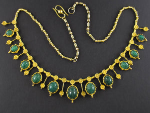 Victorian egyptian revival yellow gold necklace with scarabs.
