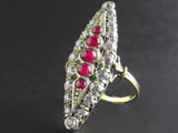 A XIX Century yellow gold, silver, diamond and cabochon ruby ring