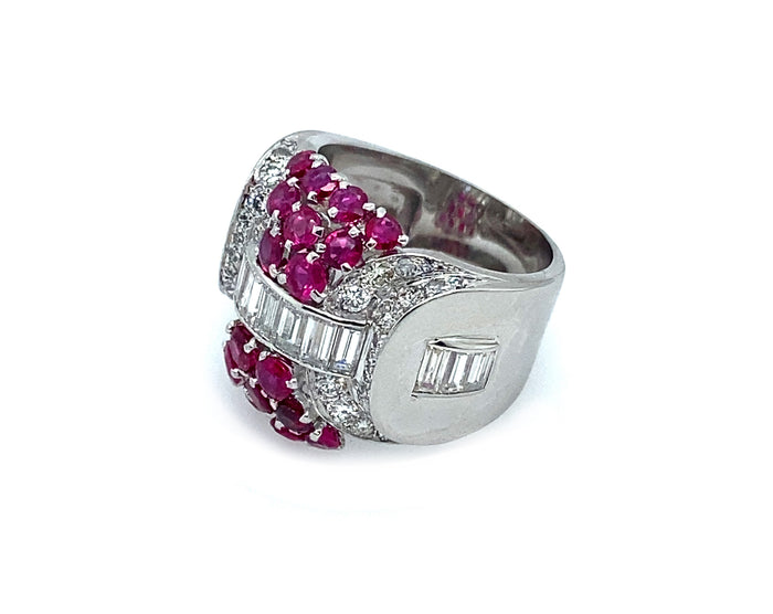 Art Déco platinum diamond and ruby ring, 1935 c.a.