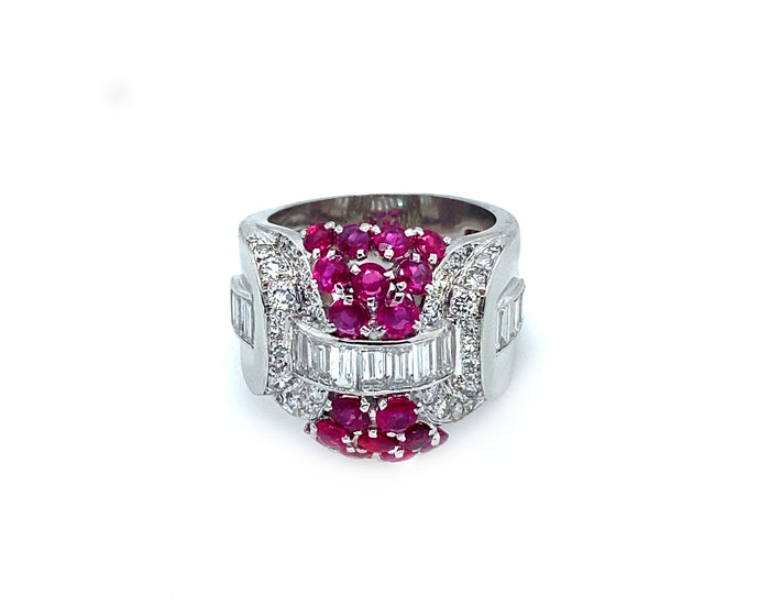 Art Déco platinum diamond and ruby ring, 1935 c.a.