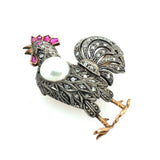 Antique gold, diamond and pearl rooster brooch