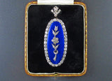 A Victorian XIX Century gold, silver and old-cut diamond pendant. Of flower design with blue guilloche enamel. 1850 c.a. 
