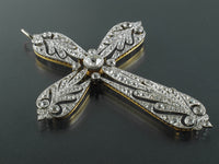 Important Art Déco platinum topped, Yellow gold and old-cut diamond cross-pendant.
