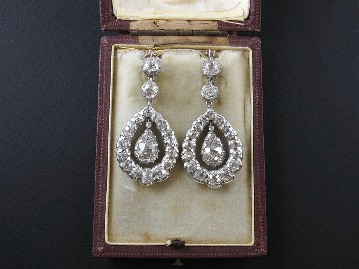 Edwardian platinum and old-cut diamond drop earrings, 1900 c.a.