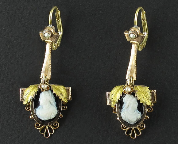 Victorian gold and cameo earrings, 19th century.