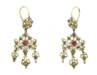 Antique gold, ruby and rose-cut diamond girandole earrings and pendant