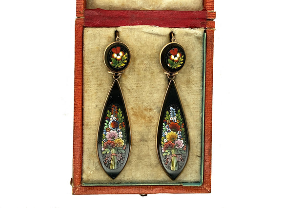 Victorian gold and flower micromosaic earrings
