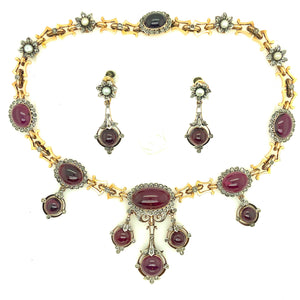 Victorian gold, diamond and garnet parure, 1870 c.a.