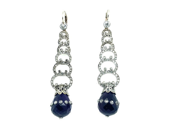 Edwardian platinum diamond and amethyst drop earrings