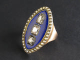 A Georgian XIX Century gold, table-cut diamond and blue enamel marquise ring
