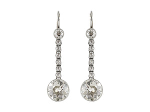 Platinum and yellow gold diamond kt. 3,08 and 2,90 circa pendant earrings 