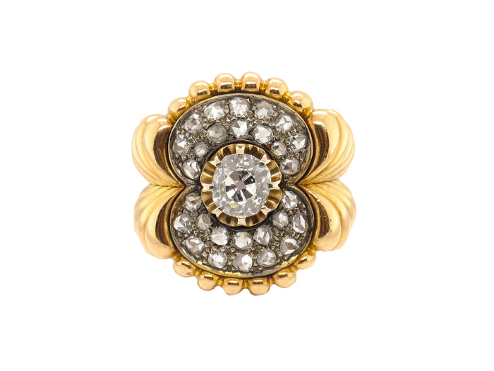 A yellow gold and diamond ring. Period 1950 circa