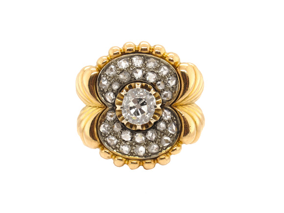A yellow gold and diamond ring. Period 1950 circa