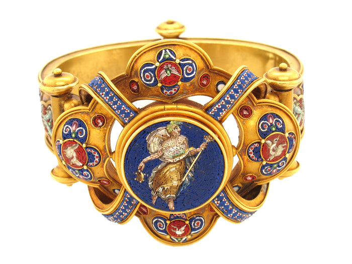 Antique yellow gold and micromosaic with portrait bracelet, Rome XIX century