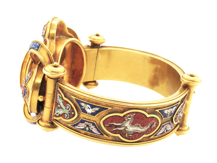 Antique yellow gold and micromosaic with portrait bracelet, Rome XIX century