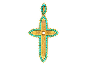 Victorian yellow gold, turquoise and pearl cross