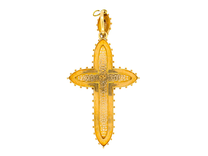 Victorian yellow gold, turquoise and pearl cross