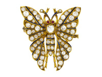 An antique XIX Century yellow gold and old-cut diamond butterfly brooch. France