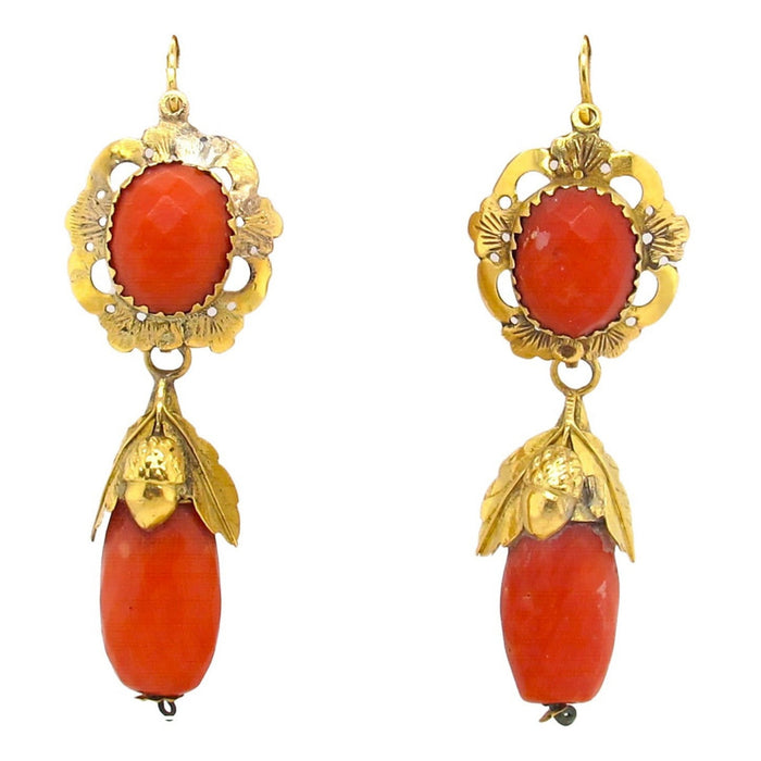 A XIX Century yellow gold and coral earrings