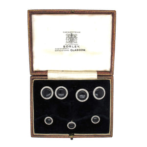 Art Déco, platinum, onyx and diamond buttons and cufflinks set