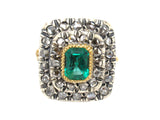 Yellow gold, silver, rose cut diamond and emerald ring. France XIX Century