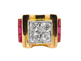 Retro French gold diamond and ruby ring, 1940