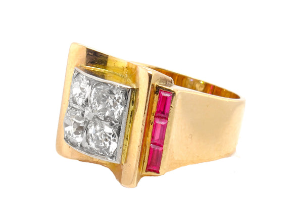 Retro French gold diamond and ruby ring, 1940
