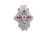 Art Déco platinum diamond and ruby ring