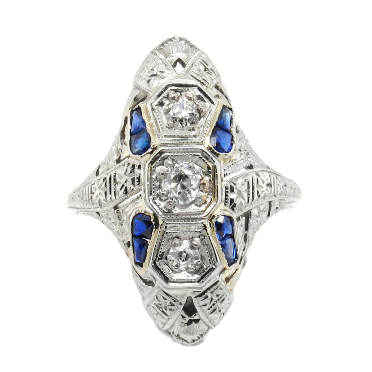 Art Déco platinum diamond and sapphire ring