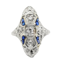 Art Déco platinum diamond and sapphire ring