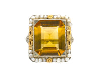 Anello antico in oro con perle e citrini, 1920 ca