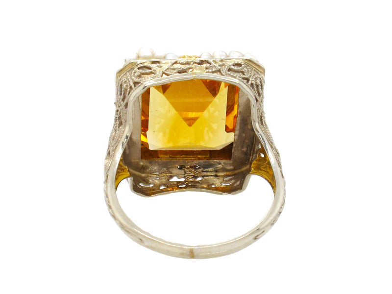 Anello antico in oro con perle e citrini, 1920 ca