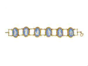Antique Georgian bracelet in yellow gold, Wedgwood porcelain jasper plaques. England 1830 circa