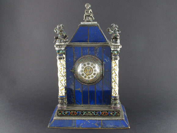 A XIX century silver, enamel and lapis lazuli desk clock. Vienna 1880 circa Probably HERMANN BOEHM