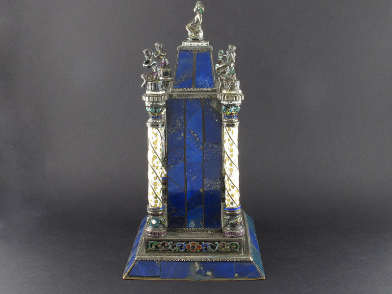 A XIX century silver, enamel and lapis lazuli desk clock. Vienna 1880 circa Probably HERMANN BOEHM