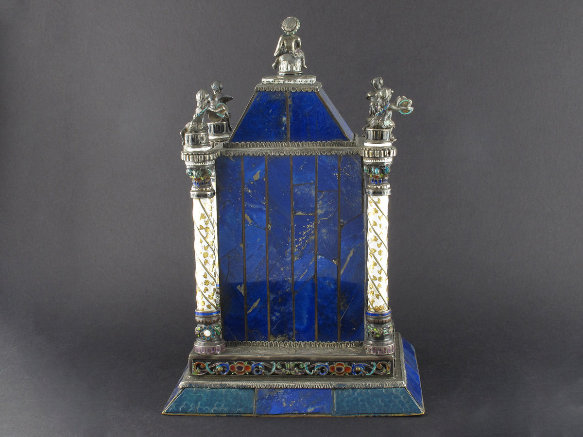 A XIX century silver, enamel and lapis lazuli desk clock. Vienna 1880 circa Probably HERMANN BOEHM