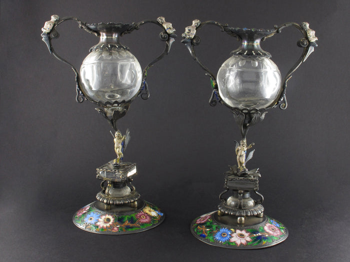 A XIX Viennese silver-gilt and enamel mounted rock crystal cup.