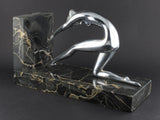 Art Déco silver and marble woman diving bookends.
