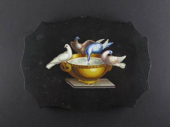 Fine Quality XIX Century Micromosaic Paperweight Depicting Pliny's Doves. Roma 1860 circa