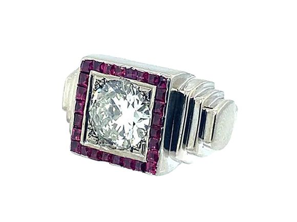 Art Deco white gold diamond and ruby ring